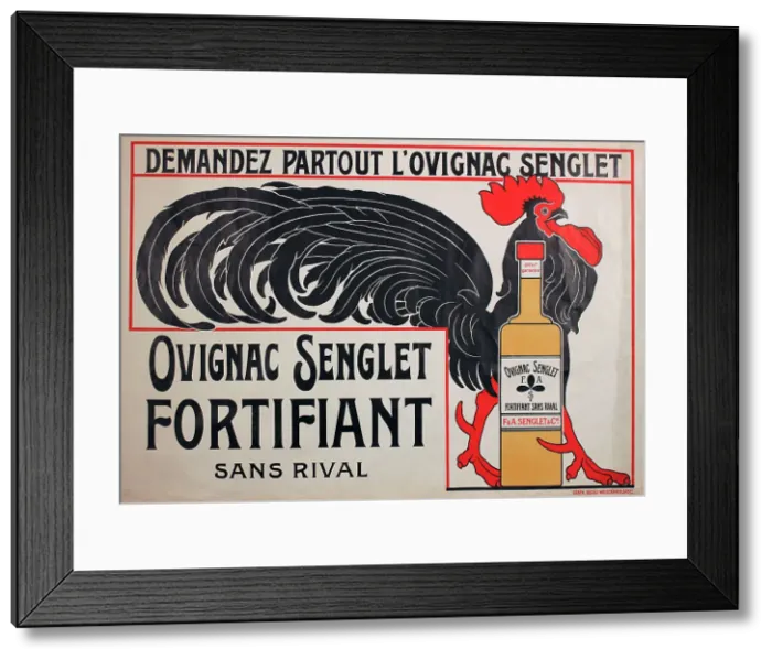 Framed Print : Poster, Ovignac Senglet Fortifiant, cognac drink with eggs, without rival. Date: circa 1920s Framed Print : Poster, Ovignac Senglet Fortifiant, cognac drink with eggs, without rival. Date: circa 1920s