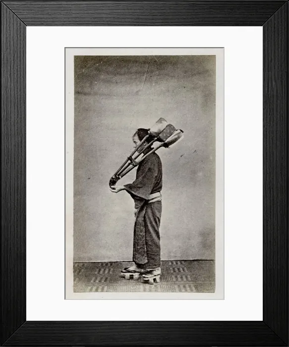 Framed Print : Workman carrying implements, tools, Japan Framed Print : Workman carrying implements, tools, Japan