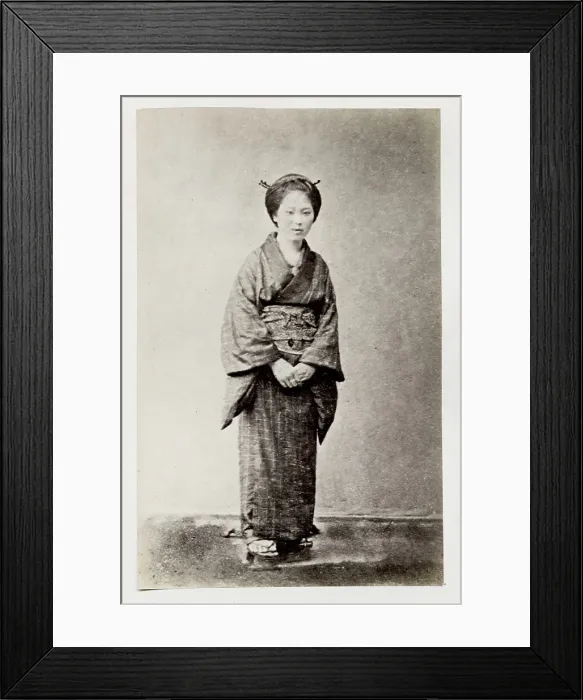 Framed Print : Early portrait, woman in kimono, Japan Framed Print : Early portrait, woman in kimono, Japan