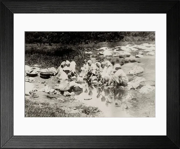Framed Print : Korea: washing clothes in a river Framed Print : Korea: washing clothes in a river