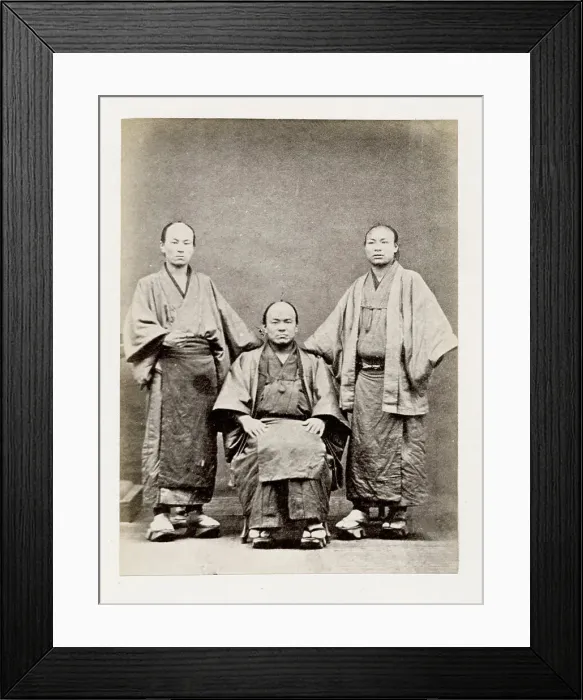Framed Print : Early Japanese portrait - three men, Japan Framed Print : Early Japanese portrait - three men, Japan