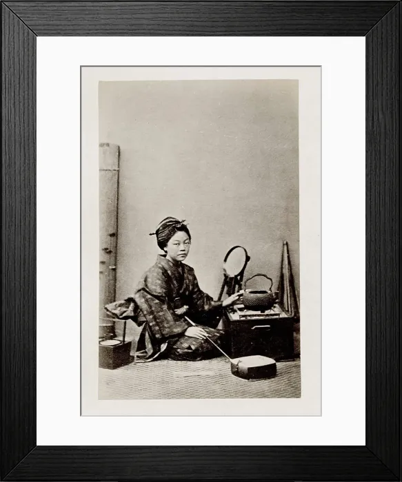 Framed Print : Early Japanese portrait: woman with mirror Framed Print : Early Japanese portrait: woman with mirror