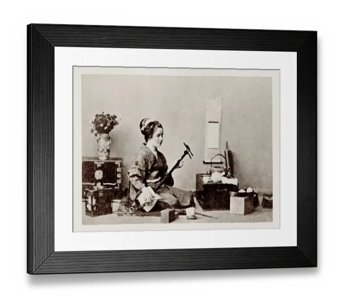 Framed Print : Early Japanese portrait: woman playing shamisen Framed Print : Early Japanese portrait: woman playing shamisen