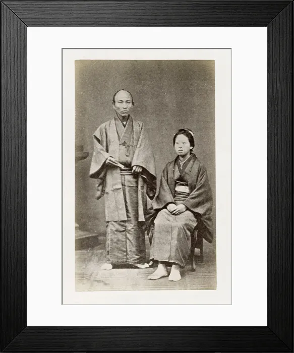 Framed Print : Early Japanese portrait: man and woman Framed Print : Early Japanese portrait: man and woman