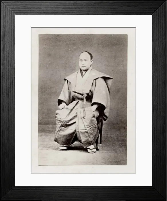 Framed Print : Early Japanese portrait: seated man with sword Framed Print : Early Japanese portrait: seated man with sword