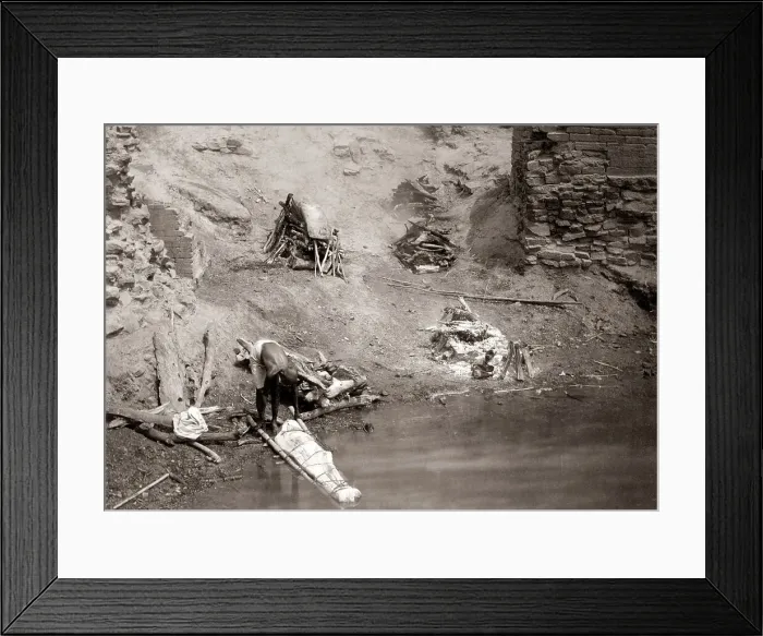 Framed Print : 1880's - dead body for cremation, burning ghat, Benares (Varanas) Framed Print : 1880's - dead body for cremation, burning ghat, Benares (Varanas)