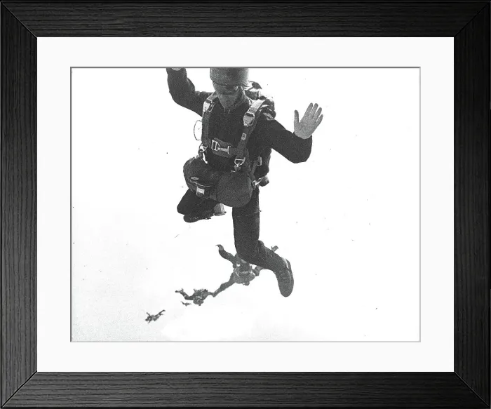 Framed Print : Sky divers freefalling - they belong to the RAF Falcons freefall team, taking part in an activity in France. Date: 1965 Framed Print : Sky divers freefalling - they belong to the RAF Falcons freefall team, taking part in an activity in France. Date: 1965