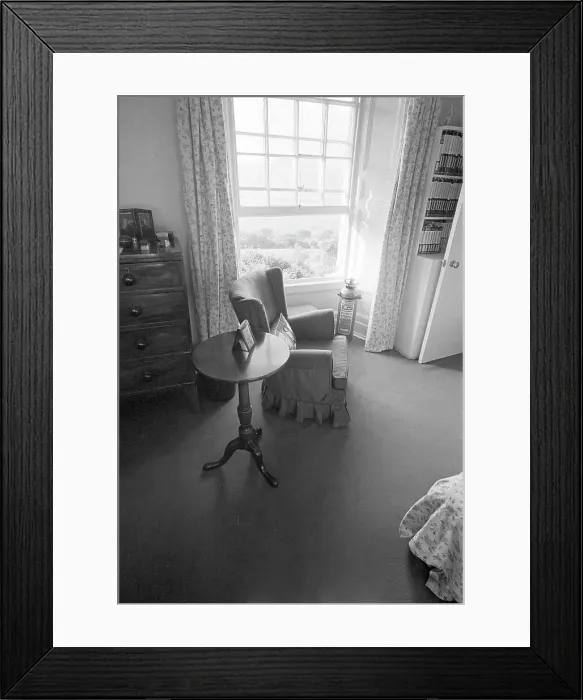 Framed Print : Bertrand Russell, 3rd Earl Russell (1872-1970), British philosopher and author. Showing the armchair in which he died, in his bedroom at his home, Plas Penrhyn, Wales. Date: late 1960s Framed Print : Bertrand Russell, 3rd Earl Russell (1872-1970), British philosopher and author. Showing the armchair in which he died, in his bedroom at his home, Plas Penrhyn, Wales. Date: late 1960s
