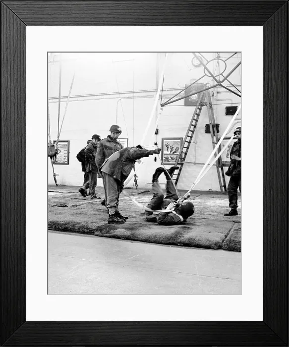 Framed Print : Parachute training in a hangar. Date: circa 1960s Framed Print : Parachute training in a hangar. Date: circa 1960s