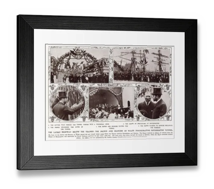 Framed Print : Crowds of spectators came to see Prince and Princess of Wales (later George V and Mary of Teck) open the new Rotherhithe Tunnel, between Rotherhithe and Stepney. Date: 12th June 1908 Framed Print : Crowds of spectators came to see Prince and Princess of Wales (later George V and Mary of Teck) open the new Rotherhithe Tunnel, between Rotherhithe and Stepney. Date: 12th June 1908