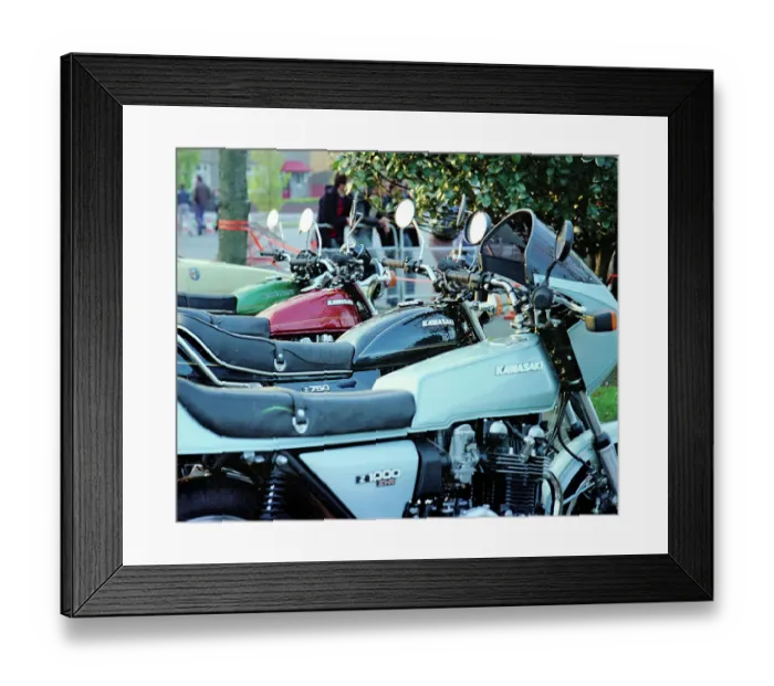 Framed Print : Kawasaki Z 1000 Z1-R, Z-750, KL 250 and KH 400 motorbikes Framed Print : Kawasaki Z 1000 Z1-R, Z-750, KL 250 and KH 400 motorbikes