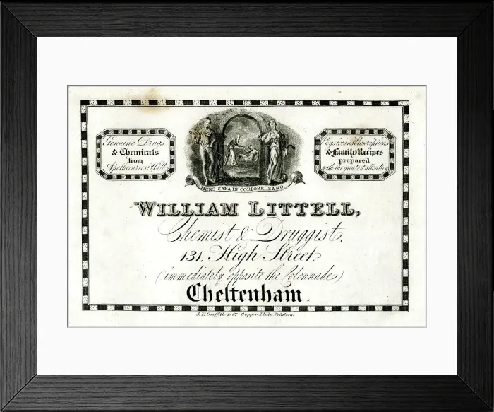 Framed Print : Advert, William Littell, Chemist & Druggist Framed Print : Advert, William Littell, Chemist & Druggist