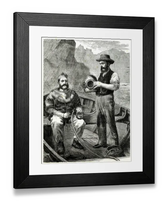 Framed Print : Diver at work in sea diving suit Framed Print : Diver at work in sea diving suit