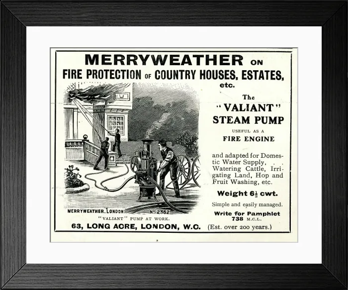 Framed Print : Advert, Merryweather, Fire Fighting Steam Pump Framed Print : Advert, Merryweather, Fire Fighting Steam Pump
