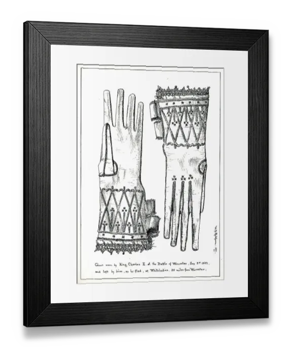 Framed Print : Gloves worn by King Charles II at Battle of Worcester Framed Print : Gloves worn by King Charles II at Battle of Worcester