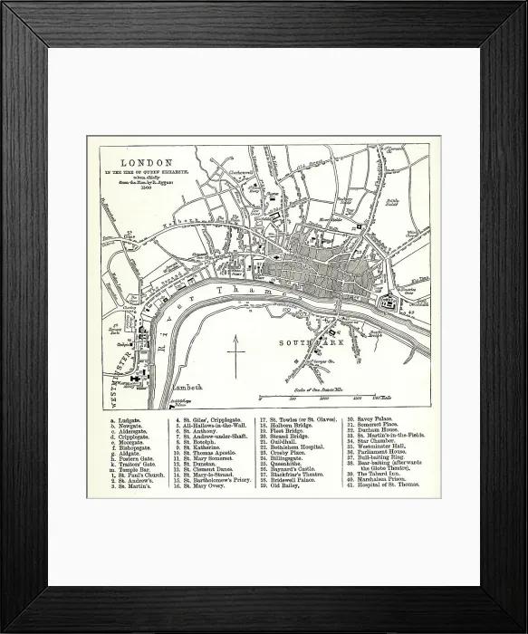 Framed Print : Map of London in the time of Queen Elizabeth I Framed Print : Map of London in the time of Queen Elizabeth I