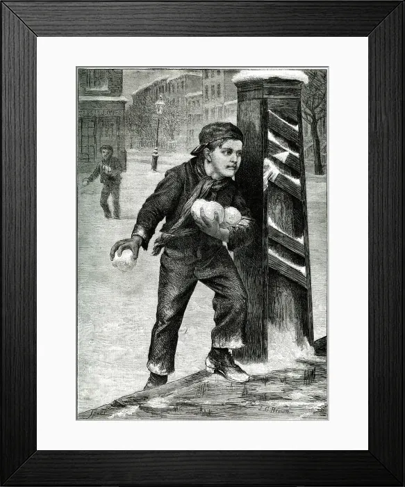 Framed Print : Boy with snowballs, Snowballing Ambush Framed Print : Boy with snowballs, Snowballing Ambush