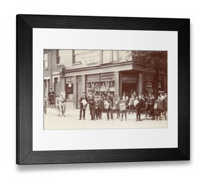 Framed Print : Newsboys outside Portsmouth newsagents 1907 Framed Print : Newsboys outside Portsmouth newsagents 1907