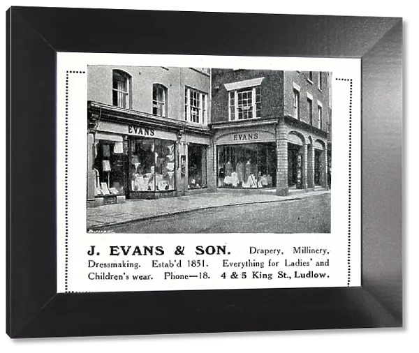 Advert for J Evans & Son, Clothes Shop, Ludlow