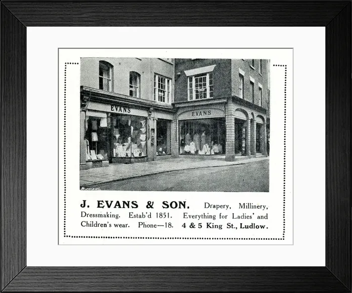 Framed Print : Advert for J Evans & Son, Clothes Shop, Ludlow Framed Print : Advert for J Evans & Son, Clothes Shop, Ludlow
