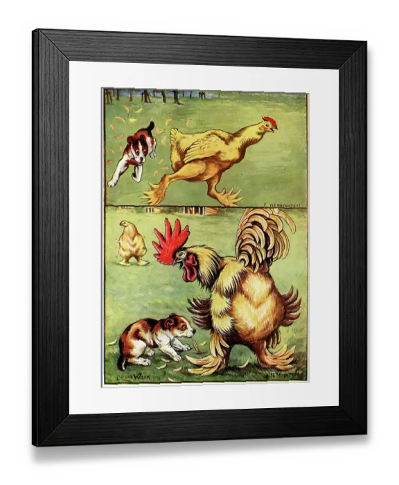 Framed Print : The Daughter, Retribution Puppy chasing Chicken Framed Print : The Daughter, Retribution Puppy chasing Chicken
