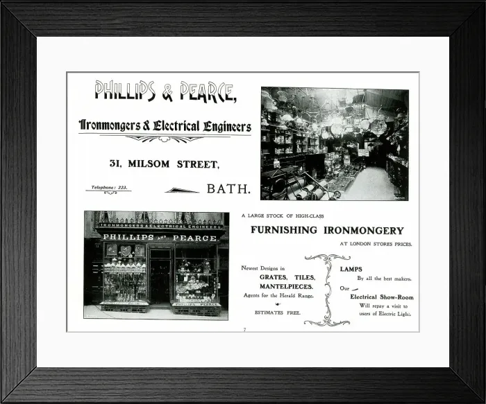 Framed Print : Advert for Phillips & Pearce, Ironmongers, Bath Framed Print : Advert for Phillips & Pearce, Ironmongers, Bath