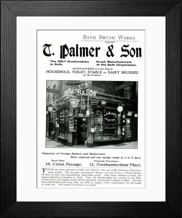 Framed Print : Advert for T. Palmer & Son, Brushmakers, Bath Framed Print : Advert for T. Palmer & Son, Brushmakers, Bath