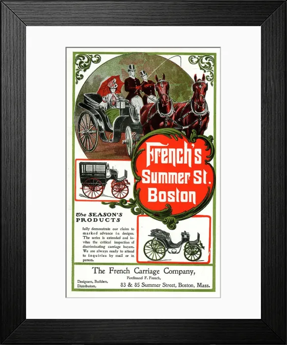 Framed Print : Advert, French's Carriage Company, Boston, USA Framed Print : Advert, French's Carriage Company, Boston, USA