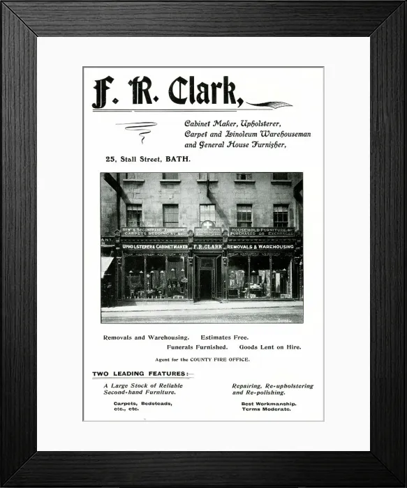 Framed Print : Advert for F. R. Clark, Cabinet Maker, Bath Framed Print : Advert for F. R. Clark, Cabinet Maker, Bath