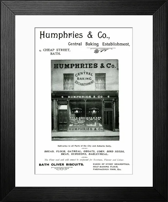 Framed Print : Advert for Humphries & Co. Bakers, Cheap Street, Bath Framed Print : Advert for Humphries & Co. Bakers, Cheap Street, Bath