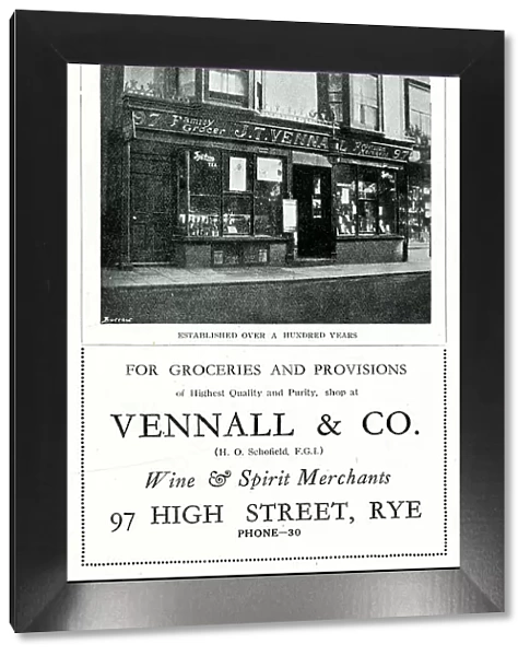 Advert for Vennall & Co, Grocers, High Street, Rye