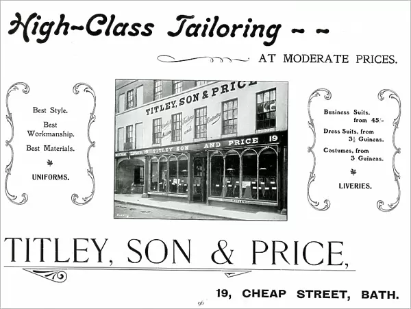Advert for Titley, Son & Price, Tailors, Bath