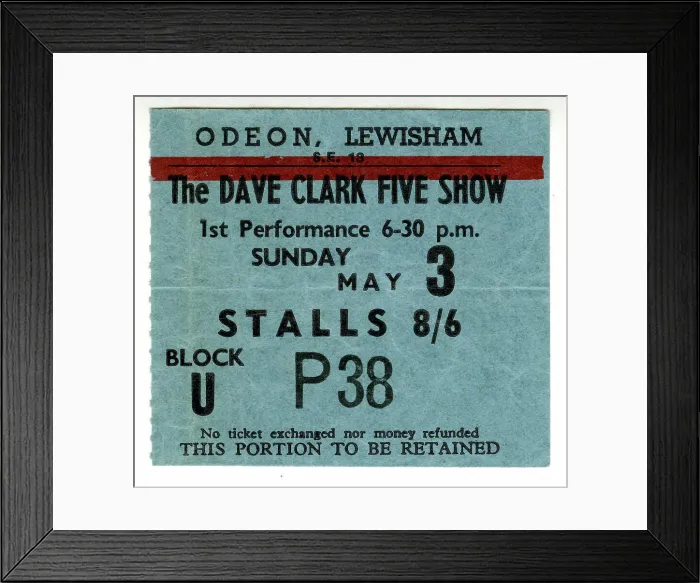 Framed Print : Ticket for The Dave Clark Five Show, Lewisham Odeon