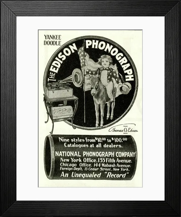 Framed Print : Advert, The Edison Phonograph, wax cylinder player Framed Print : Advert, The Edison Phonograph, wax cylinder player