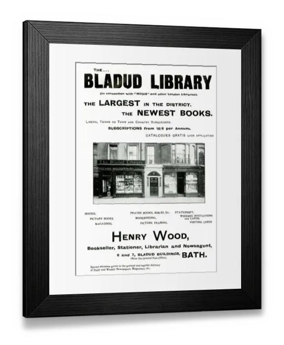 Framed Print : Advert for The Bladud Library, Bath Framed Print : Advert for The Bladud Library, Bath