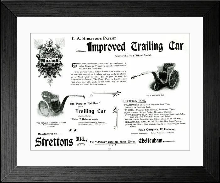 Framed Print : Advert for Strettons Ltd, Trailing Cars, Cheltenham Framed Print : Advert for Strettons Ltd, Trailing Cars, Cheltenham