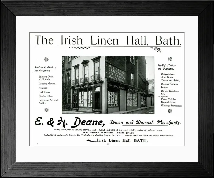 Framed Print : Advert for E. & H. Deane, The Irish Linen Hall, Bath Framed Print : Advert for E. & H. Deane, The Irish Linen Hall, Bath