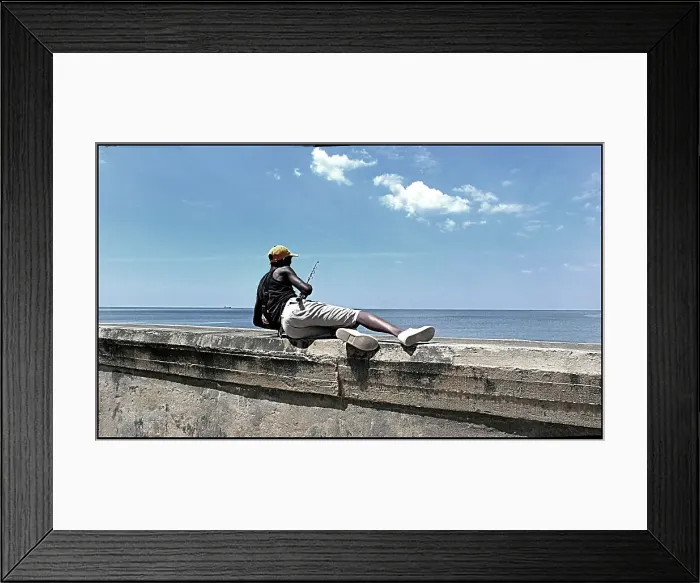 Framed Print : Man fishing of harbour wall, Havana, Cuba Framed Print : Man fishing of harbour wall, Havana, Cuba