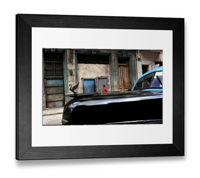 Framed Print : Car and woman in street, Havana, Cuba Framed Print : Car and woman in street, Havana, Cuba