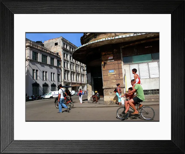Framed Print : Bike and family in street, Havana, Cuba Framed Print : Bike and family in street, Havana, Cuba