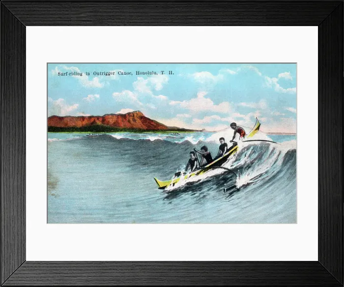 Framed Print : Surfing in an outrigger canoe, Waikiki Beach, Honolulu Framed Print : Surfing in an outrigger canoe, Waikiki Beach, Honolulu