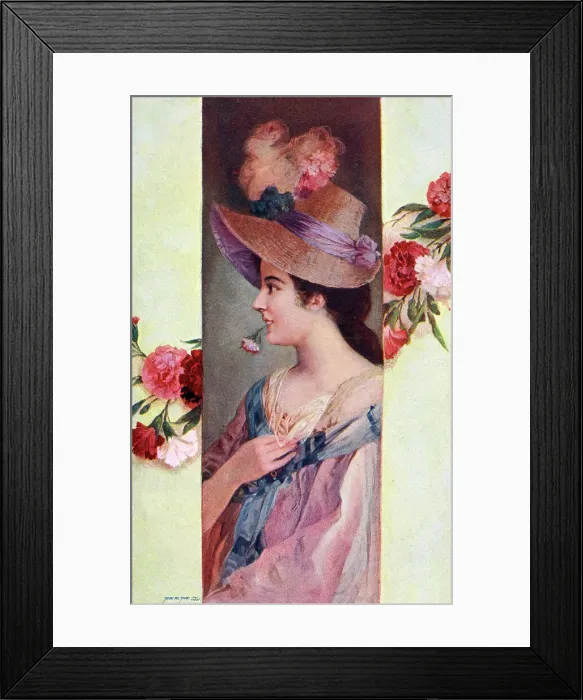 Framed Print : 19th century pretty young lady with ornamental straw hat Framed Print : 19th century pretty young lady with ornamental straw hat