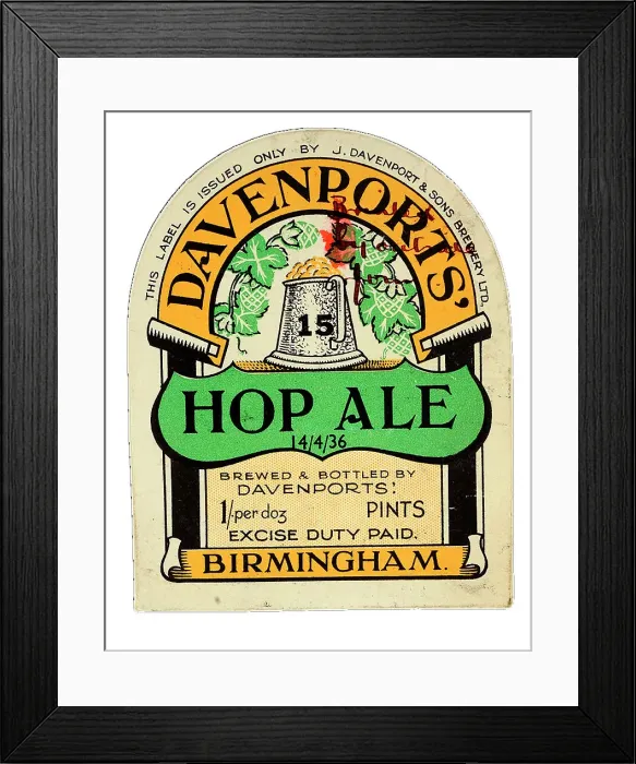 Framed Print : Davenports Hop Ale (15 tankard label) Framed Print : Davenports Hop Ale (15 tankard label)