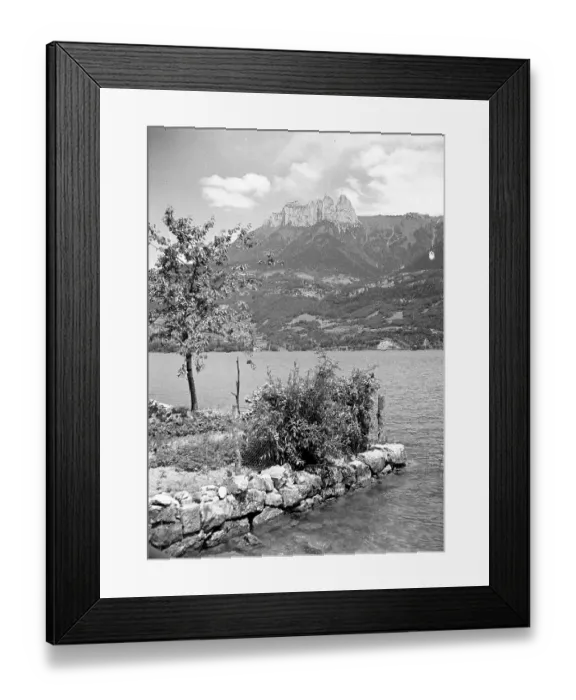 Framed Print : Mountain backdrop to a lake near Albertville Framed Print : Mountain backdrop to a lake near Albertville