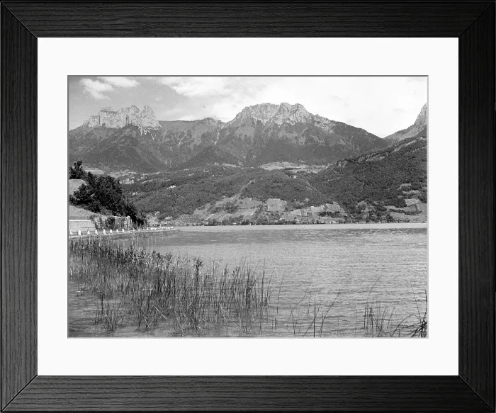 Framed Print : Mountain backdrop to a lake near Albertville Framed Print : Mountain backdrop to a lake near Albertville