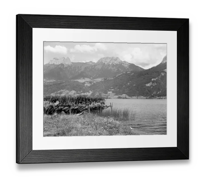 Framed Print : Mountain backdrop to a lake near Albertville Framed Print : Mountain backdrop to a lake near Albertville