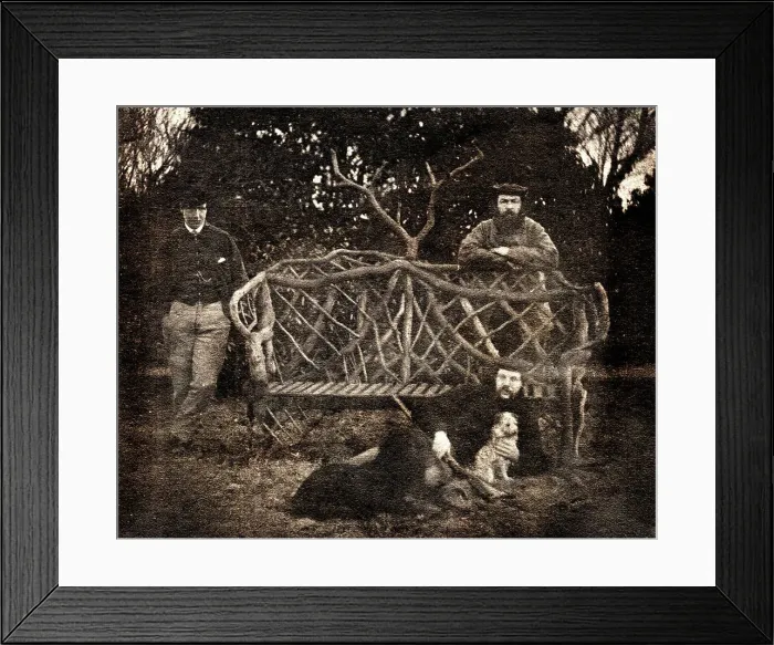 Framed Print : Scottish gentlemen and dogs in a garden Framed Print : Scottish gentlemen and dogs in a garden