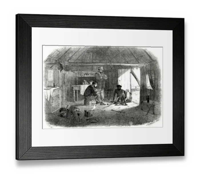 Framed Print : Stockman's hut in Australia with aboriginal man Framed Print : Stockman's hut in Australia with aboriginal man