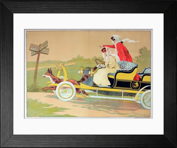 Framed Print : Poster, women in car on country road Framed Print : Poster, women in car on country road
