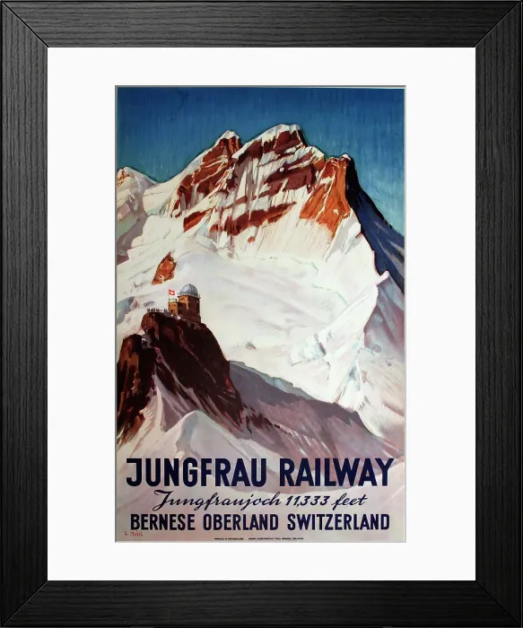 Framed Print : Poster, Jungfrau Railway, Bernese Oberland, Switzerland Framed Print : Poster, Jungfrau Railway, Bernese Oberland, Switzerland